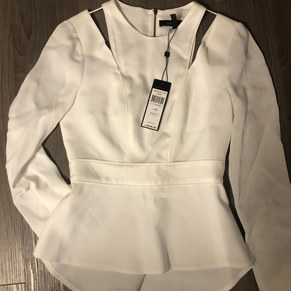 BCBG white peplum blouse